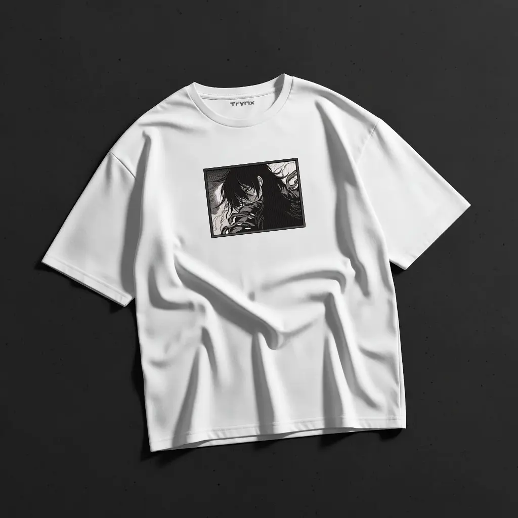 TRYRIX Embroidered Dark Anime Tee – 240 GSM Loopknit Cotton, Durable & Premium oversized tshirt