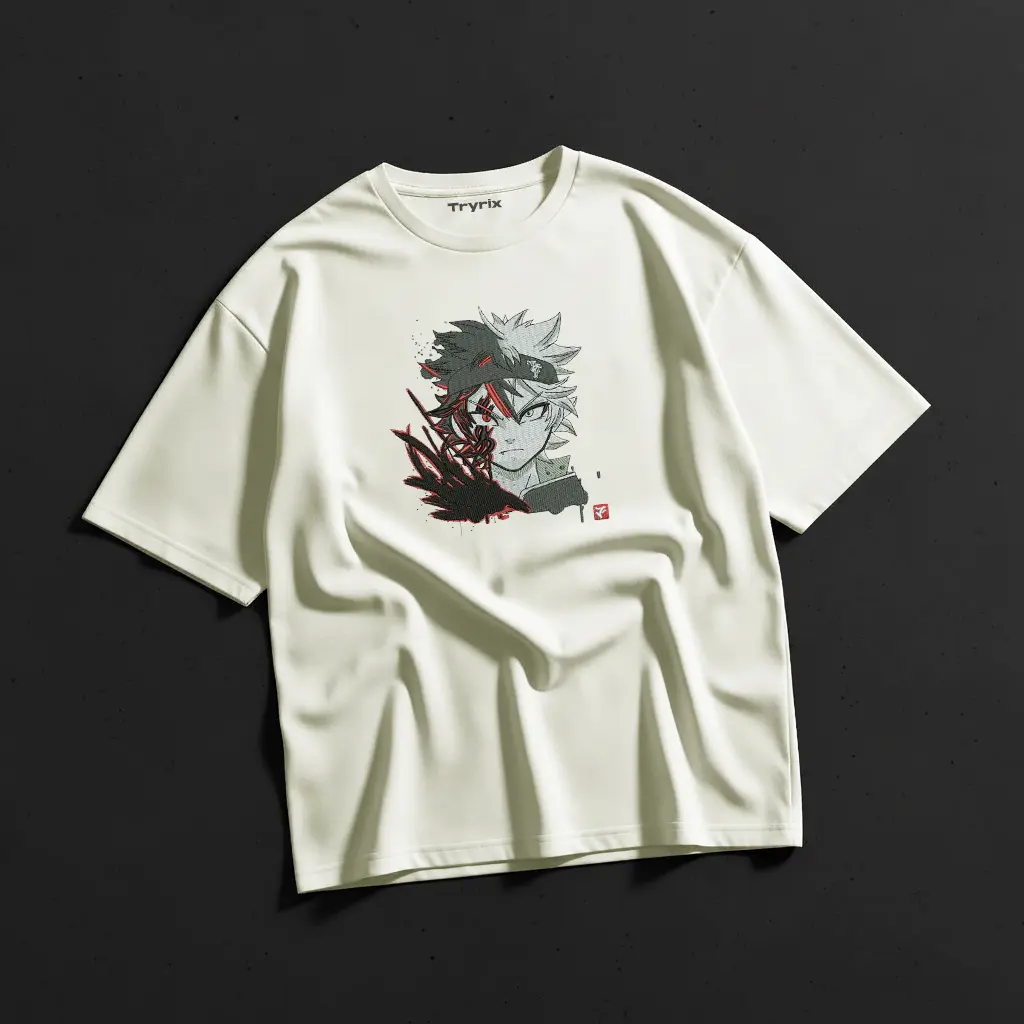 TRYRIX Asta Embroidery T-Shirt – 240 GSM Loopknit Cotton | Black Clover Collection