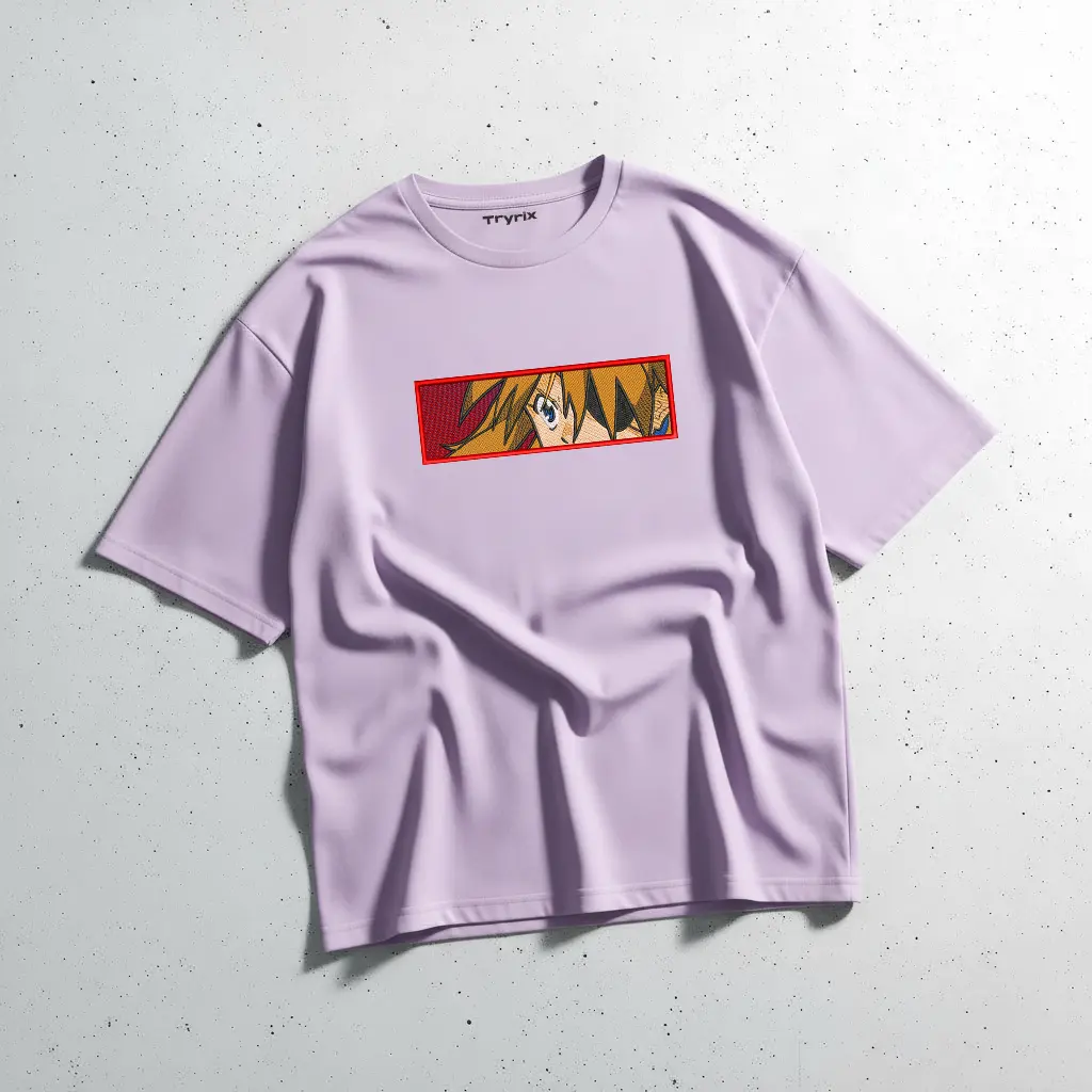 TRYRIX Asuka Langley Embroidery T-Shirt – 240 GSM Loopknit Cotton | Neon Genesis Evangelion (S)