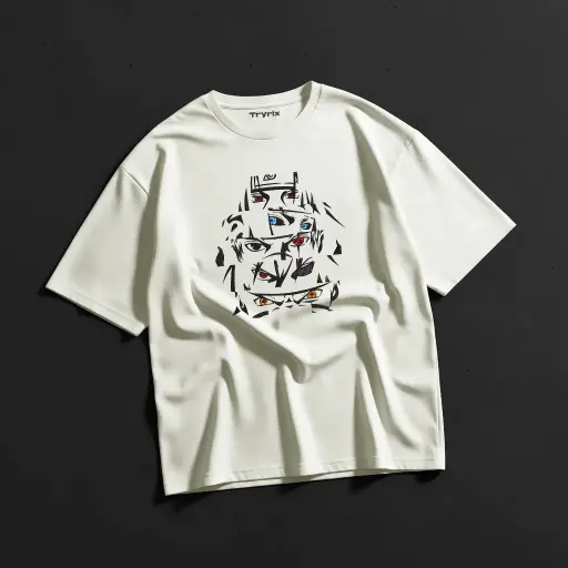 TRYRIX Embroidery Multiple Anime Eyes T‑Shirt – Premium 240GSM Loopknit Cotton, Durable & Sturdy